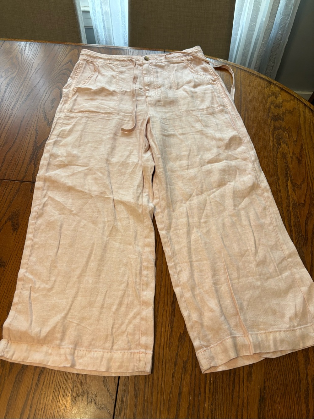 NWT American eagle womens 10 reg light pink super high rise pants wide leg linen
